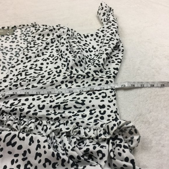 ASOS Shift Dress Sz 14 Womans White Black Animal Print V-Neck Ruffle Long Sleeve - Picture 8 of 13